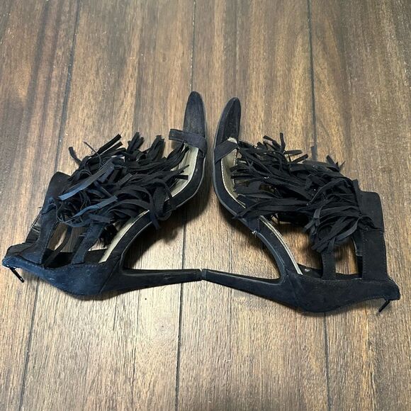 a.n.a |  Black Terry Fringe Heels size 6 - Picture 3 of 8